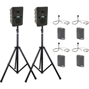 Anchor Audio GG2-AIR X4-LM - Go Getter 2 Pair, AnchorAIR and AnchorLINK, four wireless belt pack transmitters with collar microphones, and two speaker stands