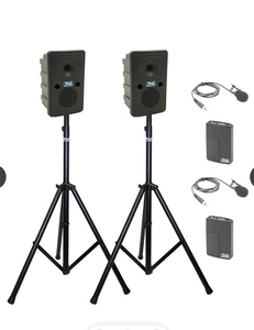 Anchor Audio GG2-AirFlex XR2-2LM - Go Getter 2 Pair, AnchorAIR and AnchorLINK, and two wireless belt pack transmitters with lapel microphones and two speaker stands