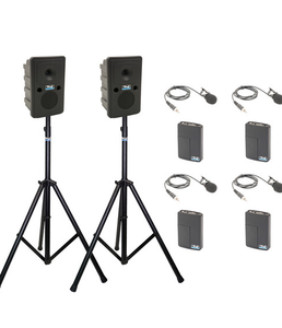 Anchor Audio GG2-AirFlex XR4-LM - Go Getter 2 Pair, AnchorAIR and AnchorLINK, and four wireless belt pack transmitters with lapel microphones and two speaker stands