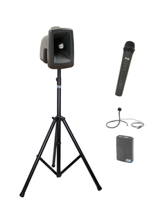 Anchor Audio MegaVox 2 System 2 HCM - AnchorLINK, 1 wireless handheld microphone , 1 wireless belt pack transmitter with collar microphone, 1 speaker stand