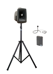 Anchor Audio MegaVox 2 System X2 - HCM- AnchorAIR and AnchorLINK, 1 wireless handheld microphone,  1 wireless belt pack transmitter with collar microphone, and 1 speaker stand