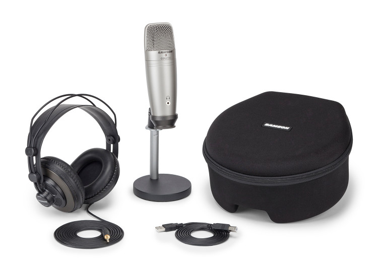Samson C01U Pro Podcasting Pack - USB Studio Condenser Microphone with Headphones & Stand