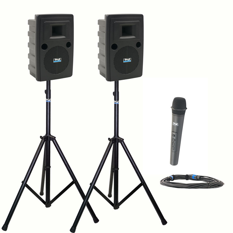 Anchor Audio Liberty 2 Deluxe Package with Unpowered Companion Speaker, Speaker Cable, Wireless Handheld Mic, and Speaker Stands