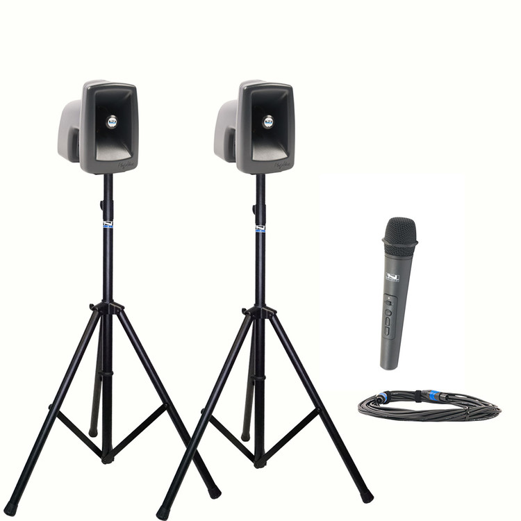 Anchor Audio MegaVox 2 Deluxe Package with Unpowered Companion Speaker, Speaker Cable, Handheld Wireless Transmitter, and Speaker Stands