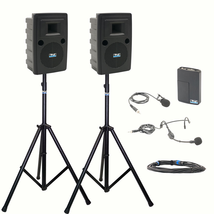 Anchor Audio Liberty 2 Deluxe Package with Unpowered Companion Speaker, Speaker Cable, Wireless Headband Mic, Lapel Mic, Beltpack, and Speaker Stands