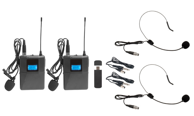 VocoPro USB-CAST-B - Dual Wireless USB Body Pack System with Headset / Lavaliere Mic and Instrument Cable