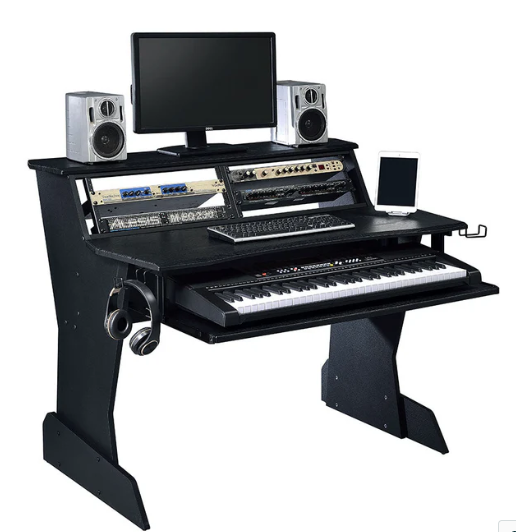 Musiea-BE200 Series Music Recording Studio Desk Workstation w/2 X 4U Rack, Black