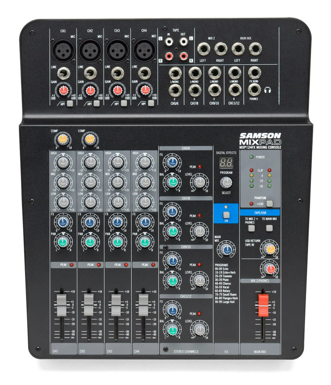 Samson MixPad MXP124FX - 12-Input Analog Stereo Mixer with Effects and USB