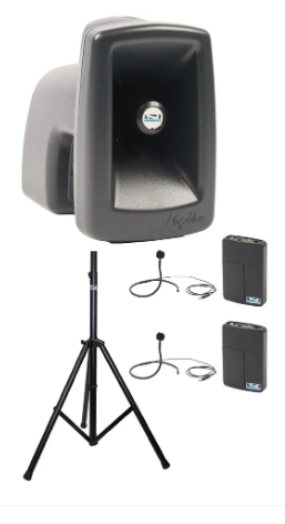 Anchor Audio MegaVox 2 System X2 - CM - AnchorAIR and AnchorLINK, 2 wireless beltpack transmitters with collar microphones and 1 speaker stand