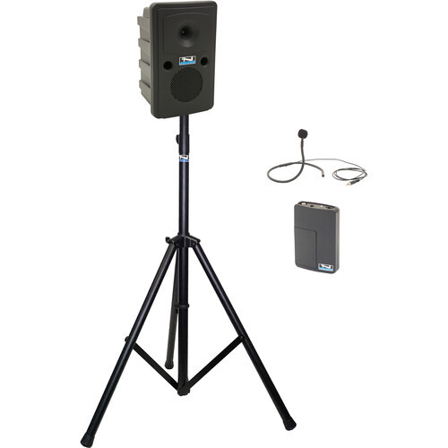 Anchor Audio GG2-System 1-CM- AnchorLINK, and one wireless beltpack transmitter with collar microphone and one speaker stand