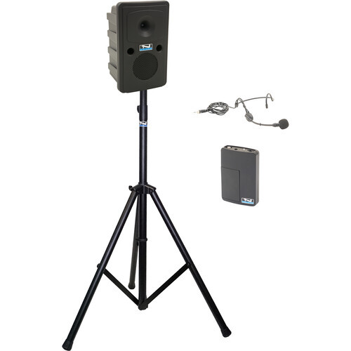 Anchor Audio GG2-System X1-HBM-AnchorAIR and AnchorLINK, and one wireless belt pack transmitter with headband microphone,  and one speaker stand
