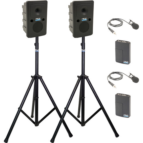 Anchor Audio GG2-COMP2-LM - Go Getter 2 Pair, AnchorLink, two wireless belt pack transmitters with lapel microphones, two speaker stands, and one SPEAKON companion speaker cable