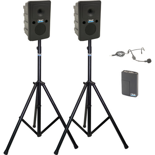 Anchor Audio GG2-AIR X1-HBM - Go Getter 2 Pair, AnchorAIR and AnchorLINK, and one wireless belt pack transmitter with headband microphone, and two speaker stands