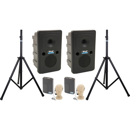 Anchor Audio GG2-AIR X2-HBM - Go Getter 2 Pair, AnchorAIR and AnchorLINK, and two wireless belt pack transmitters with headband microphones, and two speaker stands