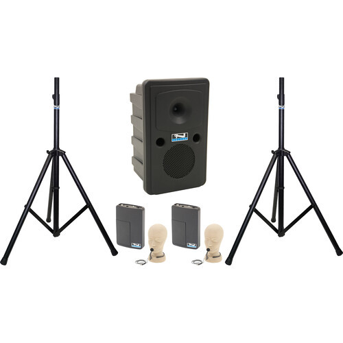 Anchor Audio GG2-AIR X2-CM - Go Getter 2 Pair, AnchorAIR and AnchorLINK, two wireless belt pack transmitters with collar microphones, and two speaker stands