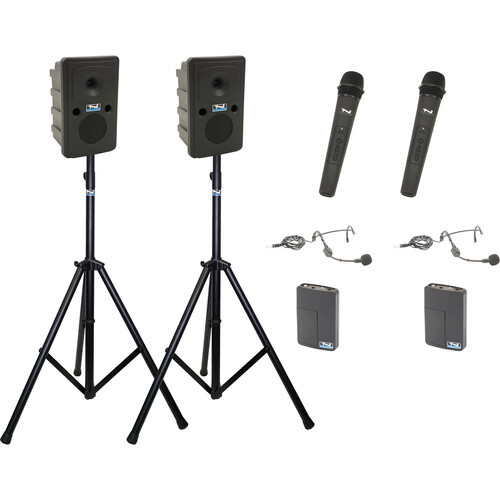 Anchor Audio GG2-AIR X4-HHBM - Go Getter 2 Pair, AnchorAIR and AnchorLINK, two wireless handheld microphones, two wireless belt pack transmitters with headband microphones, and two speaker stands