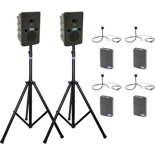 Anchor Audio GG2-AIR X4-LM - Go Getter 2 Pair, AnchorAIR and AnchorLINK, four wireless belt pack transmitters with collar microphones, and two speaker stands