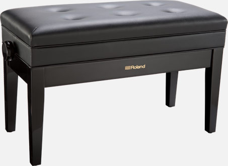 Roland RPB-D400PE - Duet Piano Bench with Storage Compartment, Vinyl Seat with Buttons, Polished Ebony