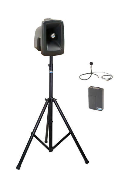 Anchor Audio MegaVox 2 System X2 - HCM- AnchorAIR and AnchorLINK, 1 wireless handheld microphone,  1 wireless belt pack transmitter with collar microphone, and 1 speaker stand