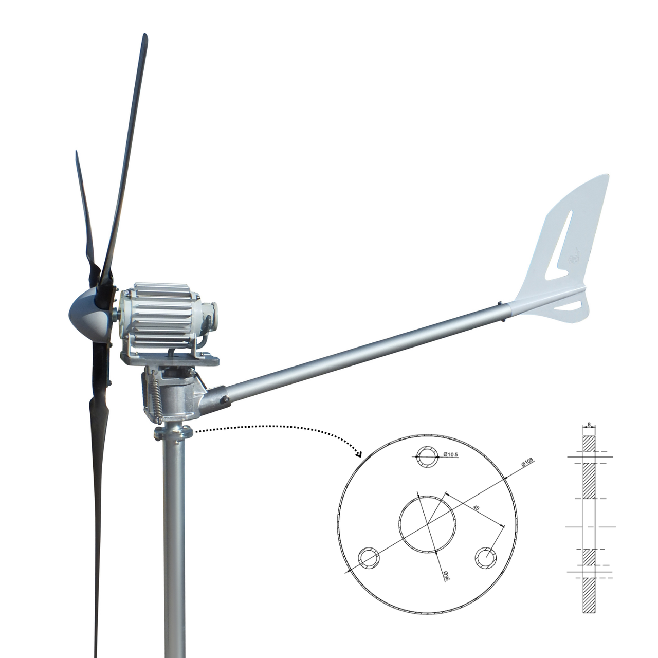 Kit 1500W 24V/48V Windsafe Wind Turbine + Charge Controller (FOR LITHIUM BATTERIES) & Tower Mast (Tower):Yes I want. 24 Volt