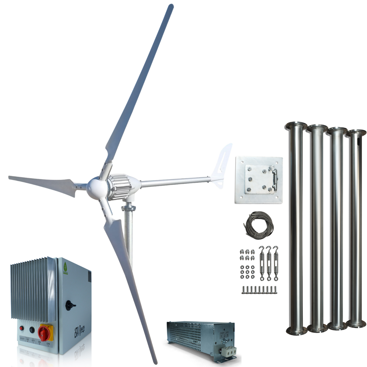 Kit i-2000W 24V/48V Wind Turbine & Charge Controller (FOR LITHIUM BATTERIES) & Tower Blade Type/color (Optional Tower Set):Carbon-5 Blade-Tower Set 24