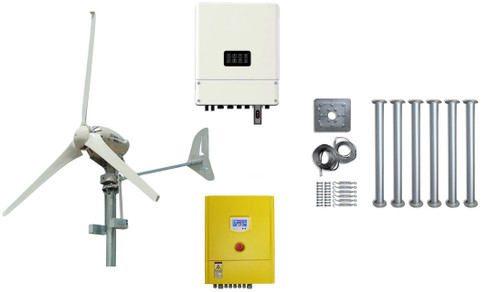 Complete Heli 2KW On-Grid Wind Turbine Set with Tower - Inverter and Controller –  Installation Kit for Grid Feed