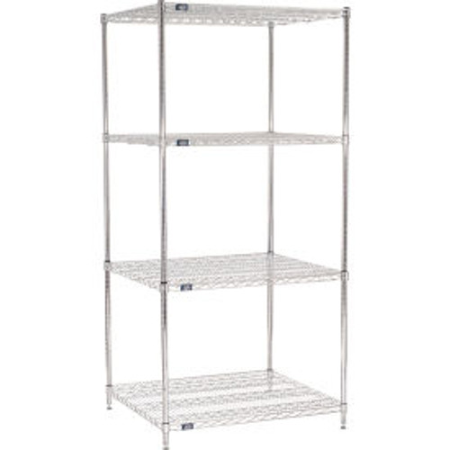 Nexel 4 Shelf, Chrome Wire Shelving Unit, Starter, 36"W x 30"D x 74"H