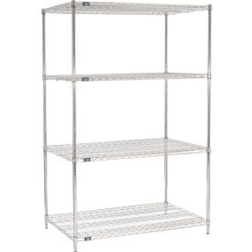 Nexel 4 Shelf, Chrome Wire Shelving Unit, Starter, 48"W x 30"D x 74"H