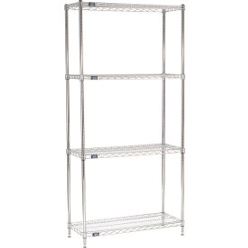 Nexel 4 Shelf, Chrome Wire Shelving Unit, Starter, 36"W x 14"D x 86"H