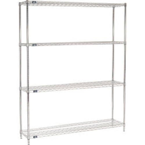 Nexel 4 Shelf, Chrome Wire Shelving Unit, Starter, 60"W x 14"D x 86"H