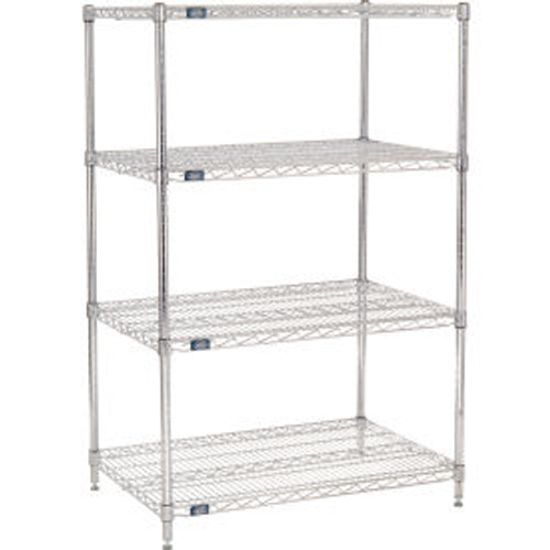 Nexel 4 Shelf, Chrome Wire Shelving Unit, Starter, 36"W x 24"D x 54"H