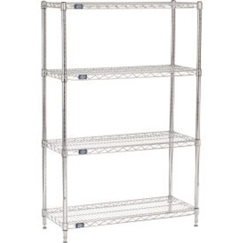 Nexel 4 Shelf, Chrome Wire Shelving Unit, Starter, 42"W x 14"D x 63"H