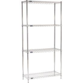 Nexel 4 Shelf, Chrome Wire Shelving Unit, Starter, 42"W x 14"D x 74"H