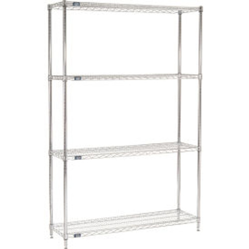 Nexel 4 Shelf, Chrome Wire Shelving Unit, Starter, 54"W x 14"D x 74"H