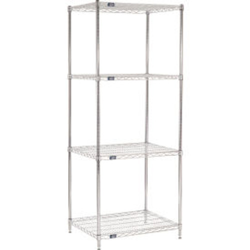 Nexel 4 Shelf, Chrome Wire Shelving Unit, Starter, 30"W x 24"D x 74"H