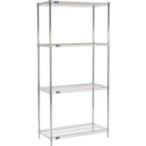 Nexel 4 Shelf, Chrome Wire Shelving Unit, Starter, 42"W x 18"D x 86"H