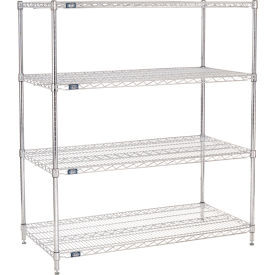 Nexel 4 Shelf, Chrome Wire Shelving Unit, Starter, 48"W x 24"D x 63"H