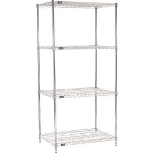 Nexel 4 Shelf, Chrome Wire Shelving Unit, Starter, 36"W x 24"D x 74"H