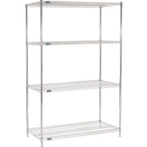 Nexel 4 Shelf, Chrome Wire Shelving Unit, Starter, 48"W x 24"D x 86"H