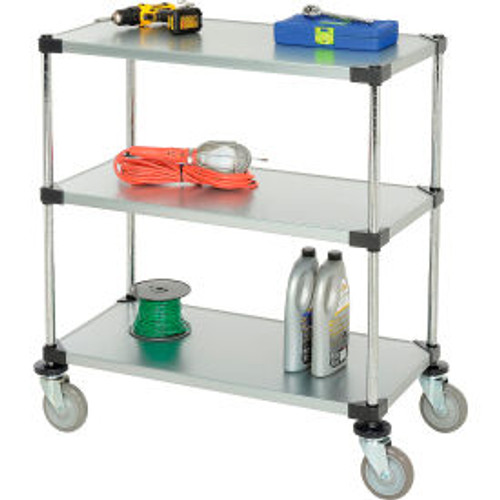 Nexel 3 Shelf Cart, Galvanized, 36"W x 18"D x 39"H, Polyurethane Casters
