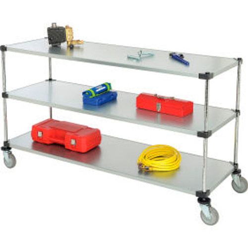 Nexel 3 Shelf Cart, Galvanized, 72"W x 24"D x 39"H, Polyurethane Casters