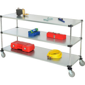 Nexel 3 Shelf Cart, Galvanized, 72"W x 24"D x 39"H, Polyurethane Casters
