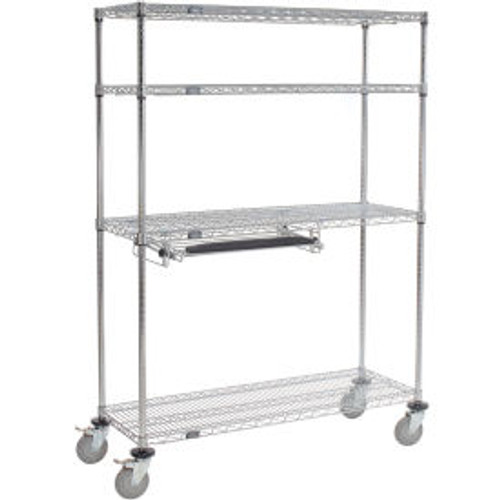 Nexel 4-Shelf Mobile Wire Computer LAN Workstation w/Keyboard Tray, 48"W x 18"D x 69"H, Chrome