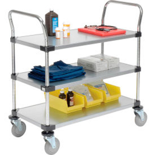 Nexel 3 Shelf, Galvanized Utility Cart, 36"Wx18"Dx39"H, Polyurethane Swivel Casters