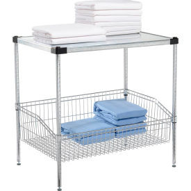 Nexel 2 Shelf, Chrome Basket Wire Shelving Unit, Solid Top Shelf, 36"W x 24"D x 34"H