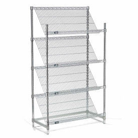 Nexel 4 Shelf, Chrome Slant Wire Shelving Unit, Starter, 48"W x 24"D x 63"H