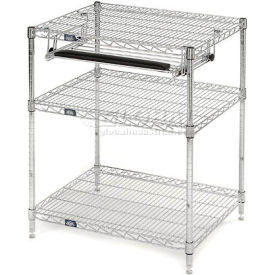 Nexel Chrome Wire Shelf Computer Workstation with Keyboard Tray, 30"W x 24"D x 34"H