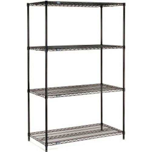Nexel 4 Shelf, Black Epoxy Wire Shelving Unit, Starter, 54"W x 14"D x 54"H