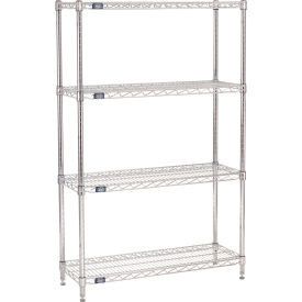 Nexel 4 Shelf, Chrome Wire Shelving Unit, Starter, 36"W x 12"D x 63"H