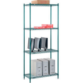 Nexel 4 Shelf, Poly-Green Wire Shelving Unit, Starter, 36"W x 12"D x 54"H